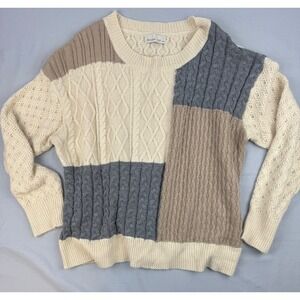 BeCool Colorblock Cable Knit Sweater Womens M/L Chunky Cottagecore